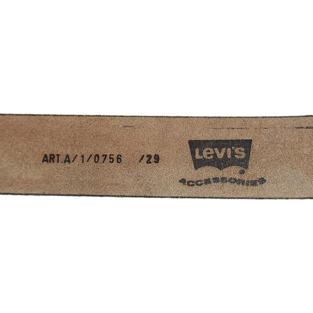 Vintage Levi's Leather Belt Brown 30 75 Made Italy Logo Buckle 1.5